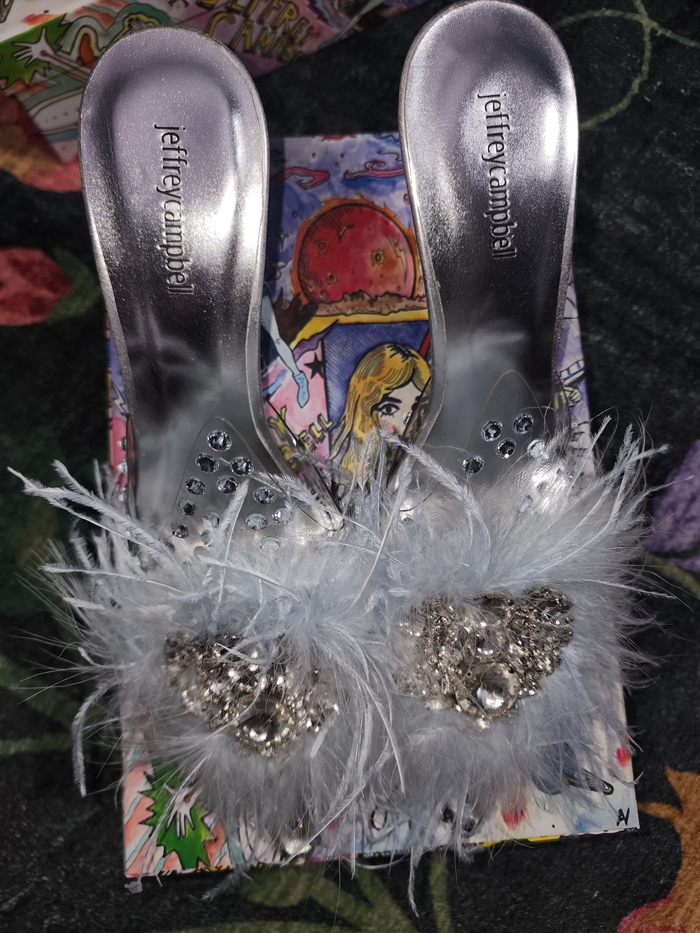 Jeffrey Campbell Silver Feather and Crystal Slide Heels - Picture 3 of 4